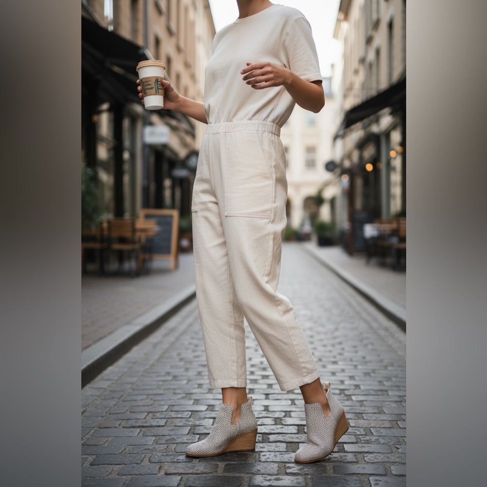Toms Cream and Black Ankle Booties